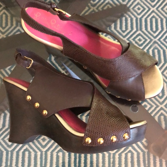 Lilly Pulitzer Shoes - Gorgeous Lilly wedges. Leather upper/wooden heel 8